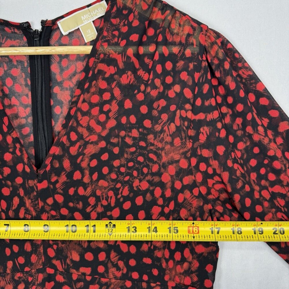 Michael Kors Chiffon Dress Black Red Size 12 Sheer Long Sleeve Lined Camisole - Picture 11 of 16